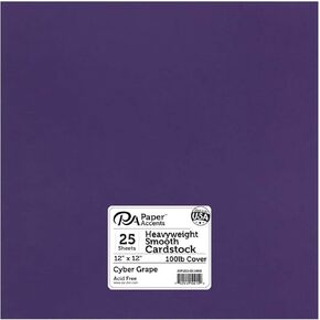 PA Paper Accents Heavyweight Smooth Cardstock 12" x 12" Cyber Grape, 100lb Colored cardstock Paper for Card Making, Scrapbooking, Printing, Quilling and Crafts, 25 Piece Pack