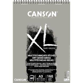 Canson XL Sand Grain Mediaced Media 160GSM A3 Paper ، Winfle Sand ، PAD PAD SIDE SIDE ، 40 ورقة رمادية ، مثالية للفنانين والرسامين المحترفين