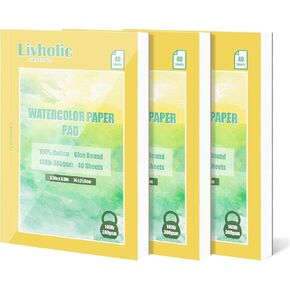120 ورقة (3 حزمة) 100 ٪ من القطن الورق المائي وسادة 300 GSM/140 رطل 8.5 × 5.5 بوصة حافة المسيل للدموع غراء ملونة الماء ورقة الرسم للفنانين ، الطلاء ، المجلات الفنية