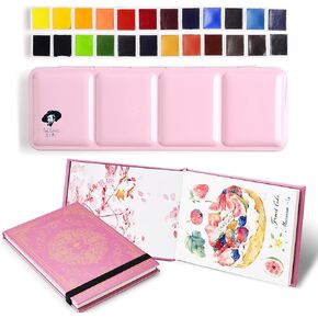 Paul Rubens Professional Bearnical Paint ، 24 Collors ، Hot Press Watercolor Journal ، 50 ٪ Cotton 140 LB/300GSM 20 SHOETS 5.2 'X 3.8' '