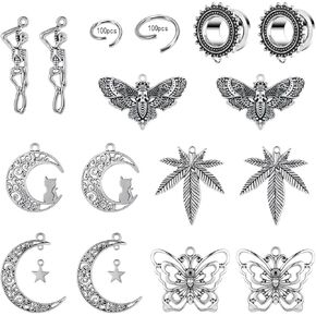ZS 24Pcs DIY Ear Tunnels Accessories Dangle Gauges Body Piercing Jewelry, Stainless Steel 2g - 1/2 inch Dangle Ear Gauges for Women/Men