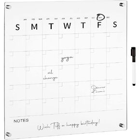 mDesign Modern Acrylic Calendar for Wall with Dry Erase Marker - Wall Mount Monthly Planner Board for Home, Office, Kitchen - 17.71" Square - Clear/Black Print with Chrome Finish Mounting Hardware