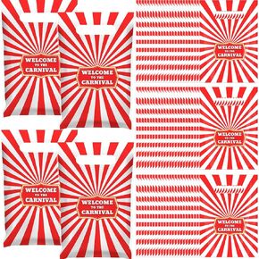 Chivertion 100 Pieces Carnival Plastic Gift Bags Bulk Carnival Merchandise Treat Bags Red and White Stripe Party Favors