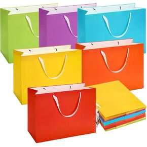 Panelee 24 PCS أكياس هدايا كبيرة كبيرة مع مقابض الشريط 16 × 6 × 12 بوصة قوس قزح ملون حقيبة التسوق الورقية لعيد ميلاد الطفل حفل زفاف لصالح البضائع التجارية
