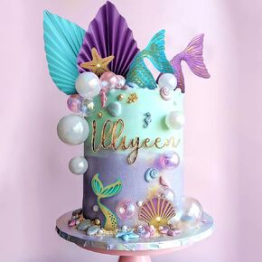 Laventy Mermaid Cake Topper Under the Sea Cake Decoration Seashell Cake Topper Mermaid Party Party Supplies
