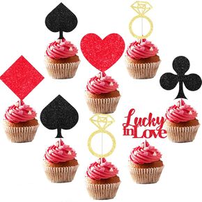 Kreatwow Vegas Bachelorette Party Decorations 24pcs Casino Cupcake Topcake Casino Casino Night Bridal Shower Decorations Poker Cupcake Pick Lucky in Love Wedding Decor