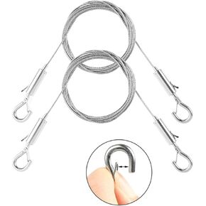 LOKIPA 2PCS Adjustable Picture Hanging Wire, 6.6FT Heavy Duty Stainless Steel Wire Rope for Hanging Mirrors, Frame, Lamps, Billboards, Basket Flowerpot, Supports Up to 100lbs