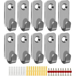 10-Pack Heavy Duty Wall Mount Hooks,304 Stainless Steel Mini J Hook,Keyhole Hanger,for Hanging Picture Frames,Mirror,Wire (Silver)
