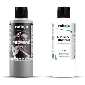 Vallejo - حزمة رمادية السطح الاكريليك التمهيدي 200 مل (6.76 fl.oz.) + أرق البخاخة لطلاء الأكريليك 200 مل. (6.76 fl.oz.)