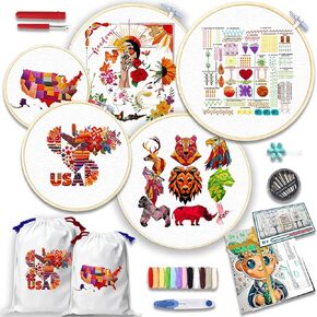 Genius Skills Embroidery Kit for Beginners - Master 42 Stitches with Step-by-Step Videos, DIY Cross Stitch Kit, Embroidery Patterns, Needles, Hoop & Tools for Adults and Beginners