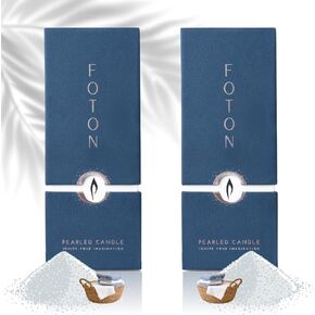 Foton Pearled Candle - Multi -Pack (2 × 18 أوقية) - شموع مسحوق طازجة غير سامة غير سامة تصل إلى 120 ساعة - قابلة لإعادة الملء مع 30 فتيل لصنع الشموع
