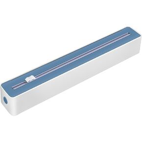 Plastic wrap Dispenser with Cutter Fits 11.8 Inch Wide, 100ft Rolls | One-Hand Operation, Space-Saving Kitchen Organizer | Durable Design & Smooth Slide Blade (Blue)