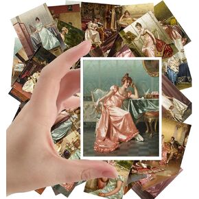 Large Stickers (24 pscs 2.5"x3.5" Each) Victorian Lady in Silk Night Dress Antique Museum Painting Art by Charles Soulacroix Retro Poster Reprint