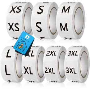 ملصقات حجم الملابس المستديرة للقمصان 3500 PCS 7 أحجام ، بنطلون ، تنانير | ملصقات حجم لاصق ذاتي ، XS إلى XXXL ، مثالية للتجزئة والملابس