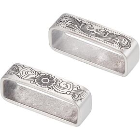UniCraftale 2pcs الحزام الرجعية حارس حزام الحزام الصلب المقاوم للصدأ حلقة الحزام الفضي العتيقة حزام حزام حزام 45x12x7mm مع نمط الأزهار لإكسسوارات التثبيت حزام الرجال تناسب 40.5 × 13 ملم