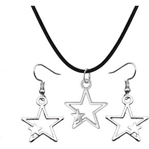 Atiptu Star Pendant Necklace for Women,Gothic Boho Y2k Star Necklace Simple Hollow Star Pendant Necklace Earrings Set,Necklace Jewelry Y2k Accessories (A)