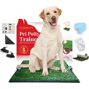 Ideas In Life Deluxe Dog Grass Potty Pad with Tray Large Size 20" x 30" Artificial Grass Pee Pad for Dogs with Tray, Second Mat and Accessories Included