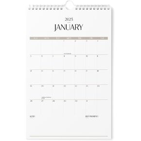 Karto Wall Calendar 2025 - Vertical 11x17 inch Runs Until June 2026 - Boost Your Productivity and Easy Planning with the Aesthetic Monthly Calendar - Dark Beige