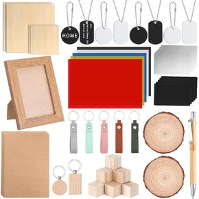 Tondiamo 76 PCS Material Material Explore Material for Laser Engraving Materials ، بما في ذلك الخشب والمعادن والجلد PU و PVC لمستلزمات صياغة نقاش بالليزر