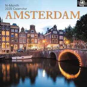 The Gifted Stationary 2025 Square Wall Calendar, Amsterdam, 16-Month Passport Collection Theme Hanging Calendar with 180 Reminder Stickers, Month Planner for Home or Creative Spaces, 12x12 In