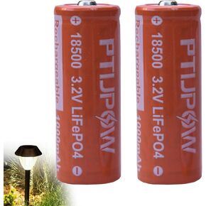 (4-Pack 18500 3.2V LiFePO4 Solar Batteries, 18500 3.2 Volt 1000mAh Lithium Iron Phosphate Rechargeable Solar Battery for Outdoor Solar Lights (Not AA Battery)