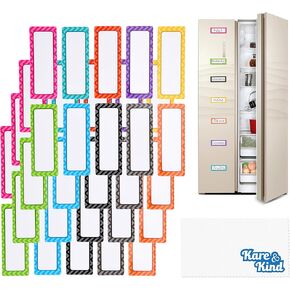 Kare & Kind 40 pcs ملصقات محو جاف مغناطيسي - السطح الأملس ، لوحات الأسماء القابلة لإعادة الاستخدام والقابلة للكتابة - علامات لزجة للثلاجات وألواح البيت - الاستخدام في المنزل والمدرسة والمكتب - الفن والحرف