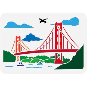 FINGERINSPIRE Golden Gate Bridge Stencil 8.3x11.7inch Reusable Bridge Pattern Painting Template Chain Bridge River Cloud Airplane Ship Decoration Stencil for Painting on Wood Wall Fabric Furniture