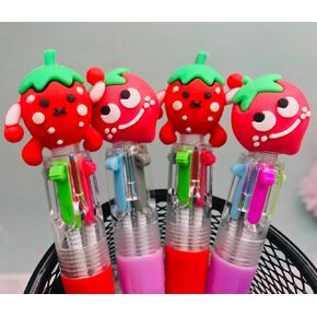 12pcs قلم متعدد الألوان في الفراولة في واحد 4 في 1 فاكهة صغيرة فاكهة صغيرة أقلام أقلام المرح متنوعة الحبر كاواي بوينت