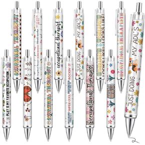 12 Pcs Holiday Pens Bulk Cute Appreciation Gifts Party Favors Retractable Black Ink Pen for Writing Stationery School Office Holiday Supplies (Occupational Therapy Month)