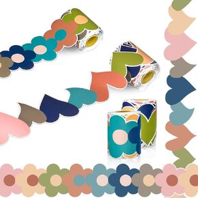 65.6ft Boho Bulletin Board Decorations - 2 Rolls Heart and Flower Flower Die Cut Trim ، وفصول دراسية قابلة لإعادة الاستخدام متزايدة للعودة إلى ديكور المدرسة والمعلم والمدرسة المنزلية