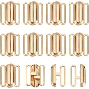 12 Pcs Bra Closure Clasps, Front Closing Bikini Clasps Metal Bikini Hook Closure Bra Buckles for Sewing Lingerie Swimsuit, 25x20x4mm, Golden