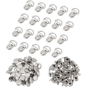 PH PandaHall 40 Sets Metal Shoelace Buckle Sliver Shoes Eyelets Hook Shoes Lace Safety Buckle Brass Boot Lace Hooks Loop D-ring with Rivets for Work Outdoor Climb Hiking Shoes