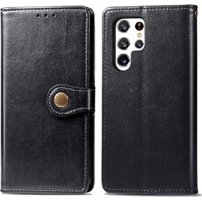 Designed for Samsung Galaxy S22 Ultra Case, Round Buckle Flip Kickstand PU Leather Wallet Case Cash Card Slots Holder Cover. Protective Shockproof Phone Case for S22 Ultra YK Blue