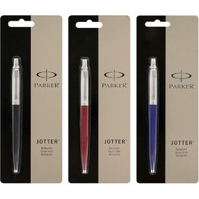 Parker Jotter 3 Colours - 1 Black + 1 Blue + 1 Red Ballpoint Pen 1.0mm, Medium Point, Black Ink (Jotter Box) (Medium Point, Black)