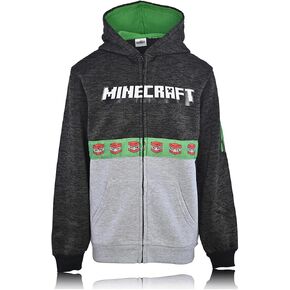 سترة بغطاء رأس لألعاب الفيديو Minecraft Boys - وجه زاحف باللونين الأسود والأخضر - سترة رسمية in Kuwait