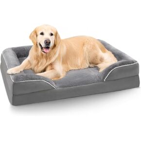 Orthopedic Dog Beds for Large Dogs, Rectangle Dog Orthopedic Bed with Sides, Fuzzy Comfort Supportive Foam Dog Bed Washable Removable Cover, Indestructible Dog Couch Bed, 43x32.5 Inch