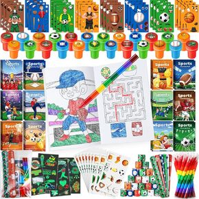 Benlouis 192pcs الحفلات الرياضية تفضل كرة القدم لكرة السلة لكرة القدم كتب تلوين كتب تلوين الحفلات بشكل كبير للأطفال الرياضة الرياضية هدية Goodie Bag Fillers School Games School Games