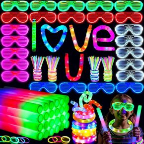 258 PCS Glow in the Dark Party Supplies ، 24 PCS Foam Glow Sticks ، 24 PCS Classes ، 10 PCS Light Up Pop Tubes ، 200 PCS Glow Sticks ، Halloween Party Forms ، Glow Party Light Up Party ،