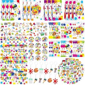 121pcs Party Party Party Favors ، Fair Party Favors for Kids ، 49 ملصقًا ، 12 ملصقًا للوشم ، 12 شارات زر ، 12 من المفترسة الصغيرة ، 12 أساور صفعة ، 12 سلسلة مفاتيح ، 12 أكياس Goodie للأولاد Girls Paints