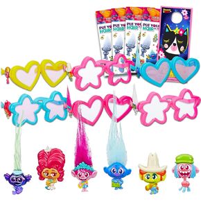 Trolls Party Favor Set - حزمة من 6 حزمة Goodie Bag Filler: حقائب عمياء مع 6 نظارة شمسية ، 6 ألعاب التماثيل الصغيرة ، المزيد | لوازم الحفلات المتصيدون