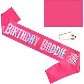 عيد ميلاد Baddie Sash ، هدايا أعياد الميلاد للنساء Bday Party Supplies - عيد ميلاد Girl Sash ، Bday Party Favors Supplies وملحقات أي يوم B (Pink)