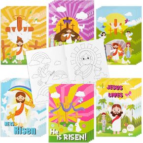 WATINC 24pcs Christian Easter Coloring Books, He is Risen Color Booklet Bulk with Jesus Crosses DIY Art Drawing Book, Painting Craft Party Favors and Goodie Bag Fillers for Home and Classroom