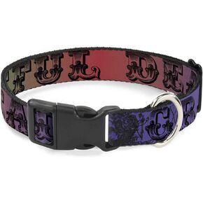 Dog Collar Plastic Clip Grateful Dead Text Skull Roses Rainbow Fade 18 to 32 Inches 1.5 Inch Wide