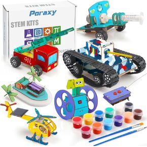 مجموعات Poraxy STEM للأطفال الذين تتراوح أعمارهم بين 8-10-12 ، 6 مجموعات موديل للسيارات ، والألغاز الخشبية ثلاثية الأبعاد ، ومشاريع تجربة العلوم التعليمية ، وألعاب البناء ، والهدايا للبنين والبنات 8 9 10 11 12 13 سنة