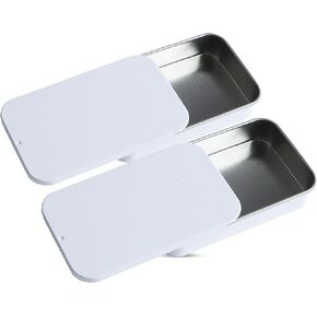 2 PCS MINI MINI SLIDE TOP TIN حاويات 3.15 × 1.97 × 0.59 بوصة ، حاويات تخزين محمولة لمجموعة الإسعافات الأولية ، مجموعات البقاء على قيد الحياة ، حبوب منع الحرف الأعشاب (أبيض)