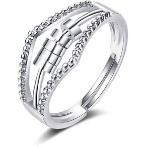 Fidget Bead Bead Spinner Ring - Silver Admable Anti Bead Ring للنساء ، حلقات استرخاء مريحة مع هدية المجوهرات للخرز الدوار للرجال (B01)