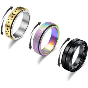 3PCS Fidget Rings for Anxiety Stainless Steel Anxiety Ring