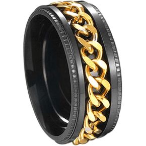 حلقة سلسلة ألوان بلينغ سبينر مع knurling ، عصابة سلسلة من التيتانيوم الصلب القابلة للدوار للرجال للنساء hippie نمط تململ القلق المجوهرات gold10