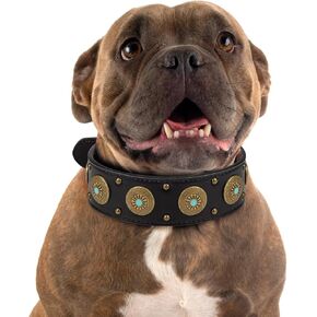 Leather Dog Collars for Small Dogs - Heavy Duty Adjustable, Durable PU Leather Collar for Small, Medium, Large, and Extra Large Dogs - Comfortable Fit with Quick-Release Metal Buckle Black L
