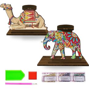 2 PCS شمعة الفن الماسي شمعة الخشبية الطلاء سطح المكتب مجموعة زخرفة للنساء للنساء البالغين الطلاء من قبل النقاط Home Craft Gem هدايا صغيرة dotz للزهرة الكريستال ماندالا القط والفراشة